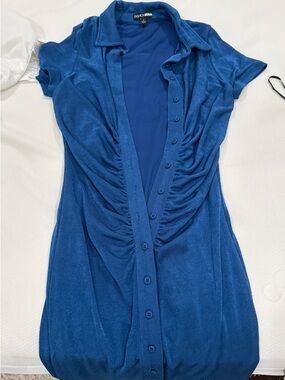 Fashion Nova Royal Blue Button-Up Collared Top